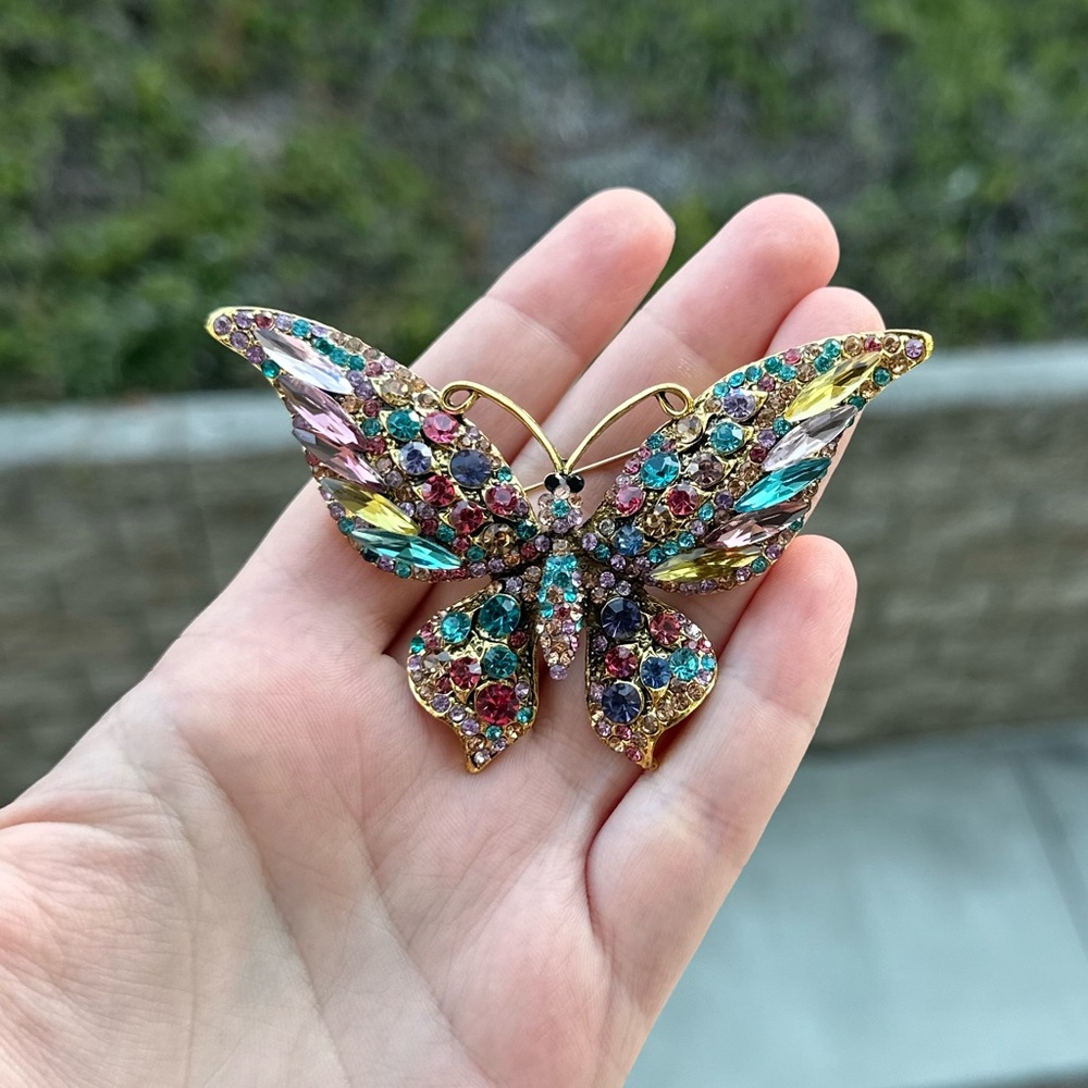 Colorful Butterfly Brooch – Large Rhinestone Statement Pin - Picture 4 of 4
